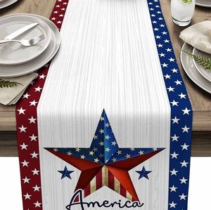 Red and Blue Star Table Runner, Tablecloth, Party Home Decor 13"x36"